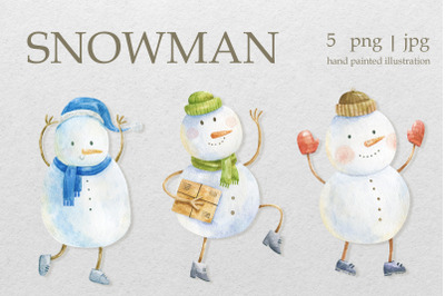 Watercolor Christmas snowman clipart