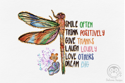 Dragonfly Smile Often Think Positively PNG