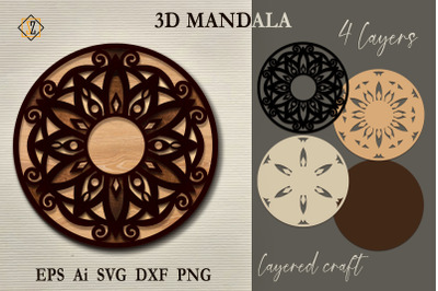 3D Mandala2. Layered Mandala SVG File, Layered Craft.