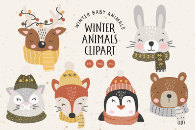Winter animals clipart, Christmas Animals clipart, Winter Clipart