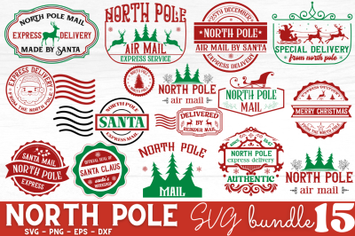 Santa Claus post stamp. Christmas mail letter stamps, north pole postm By  Tartila