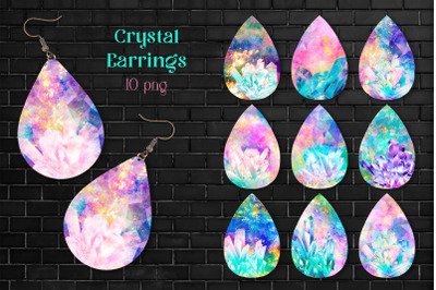 Watercolor crystal Earring sublimation PNG Bundle Teardrop design