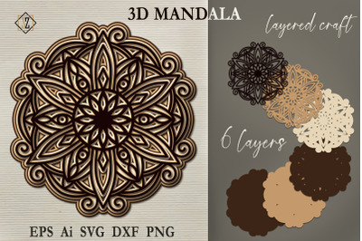Mandala 3D. Layered Mandala SVG File, Layered Craft.