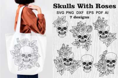 Floral Skull SVG Bundle, Skulls With Roses SVG Cut Files