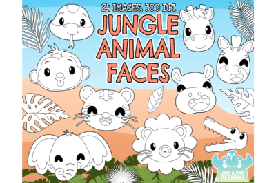 Jungle Animal Faces Digital Stamps - Lime and Kiwi Designs