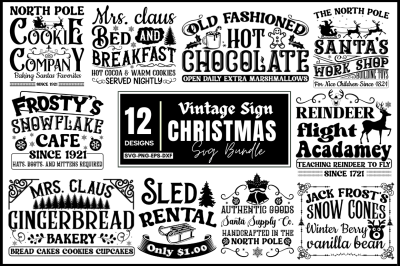 Vintage Christmas Sign SVG Bundle