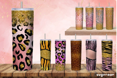 Leopard Glitter Tumbler Sublimation | Skinny 20 oz | Tapered