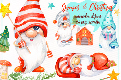 Christmas Gnomes Watercolor clipart | Nordic Gnome Png.