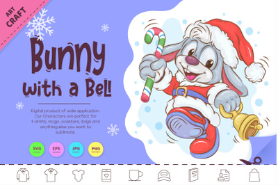 Christmas Bunny with a Bell. Clipart