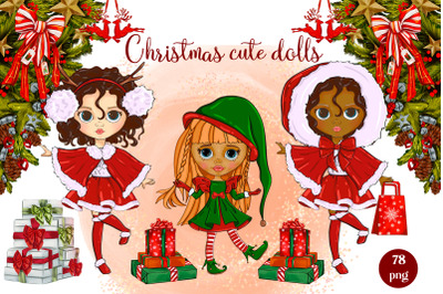 Christmas CUTE DOLLS Holiday Clothes Clipart PNG