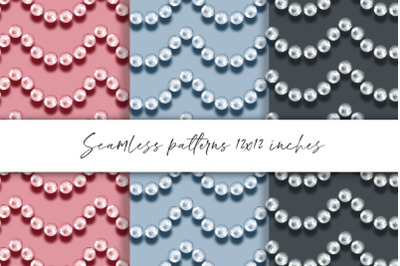 Pearl strands. Seamless patterns with beads