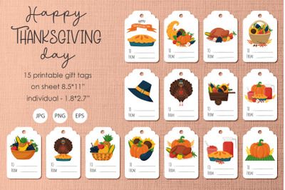 Happy Thanksgiving gift tags PNG, JPG, EPS.