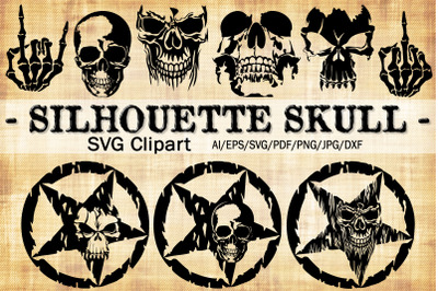 Silhouette Skull Skeleton SVG Clipart