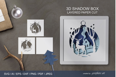 3D Winter Layered papercut SVG / Christmas Shadow box