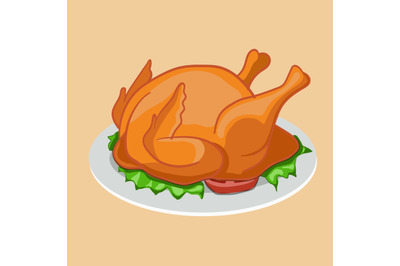 Roasted Chicken Vector Illustration