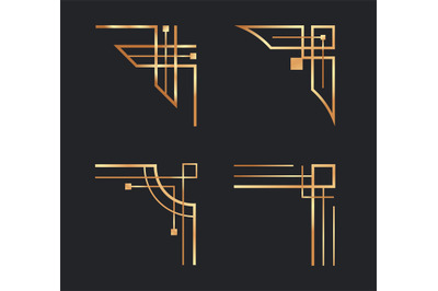 Art deco golden corners. Geometric elegant borders for page decoration