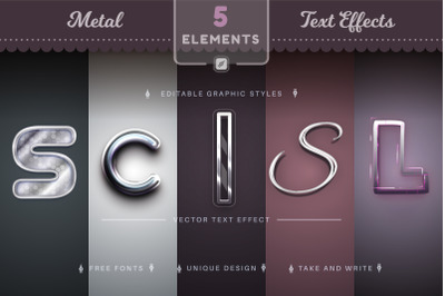 Set 5 Realistic Metal Editable Text Effects, Font Styles