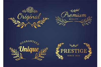 Luxury floral badges and logo with leaf. Golden elegant floral element