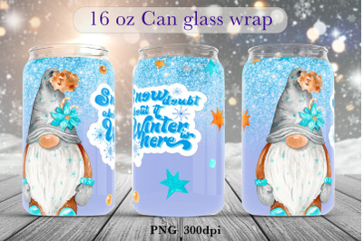 Winter gnome Glass can wrap design Christmas sublimation png