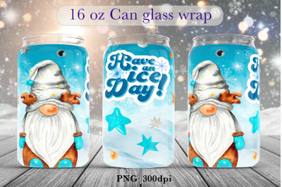 Winter gnome Glass can wrap design Christmas sublimation png