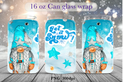 Winter gnome Glass can wrap design Christmas sublimation png