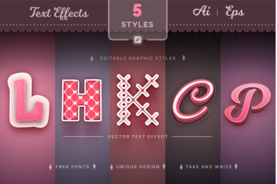 Set 5 Pink Emotions Editable Text Effects, Font Styles