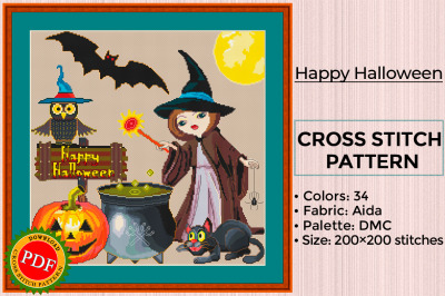 Happy Halloween Cross Stitch Pattern | Halloween Collage