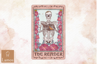 The Reader Skeleton Book Tarot Card