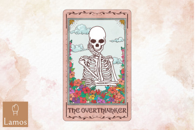 The Overthinker Skeleton Tarot Card