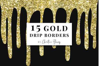 15 Gold Glitter Drip Borders