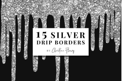 15 Silver Glitter Drip Borders