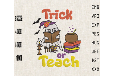 Teacher Trick or Teach Hippie Halloween Embroidery