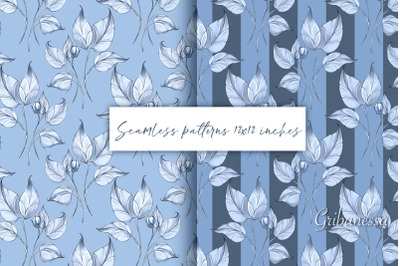 Blue floral seamless patterns