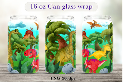 Dinosaur glass can wrap design Dino libbey sublimation png