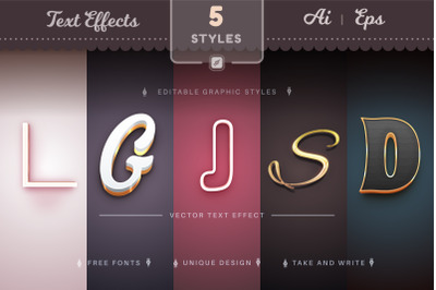 Set 5 Golden Editable Text Effects, Font Styles