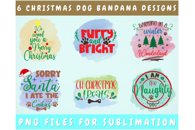 Christmas Dog Bandana Sublimation Designs Bundle, 6 Designs