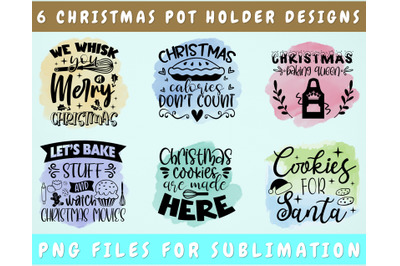 Christmas Pot Holder Sublimation Designs Bundle, 6 Designs