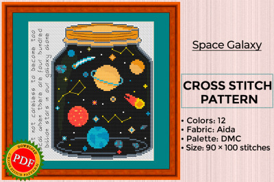Galaxy Cross Stitch Pattern | Space Galaxy In The Jar