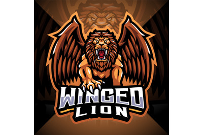 Winged lion esport mascot logo design