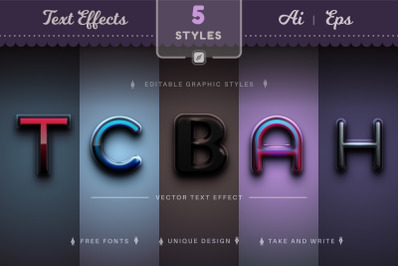 Set 5 Realistic Plastic Editable Text Effects, Font Styles