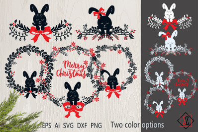 Christmas wreaths with bunny/SVG/Sublimation