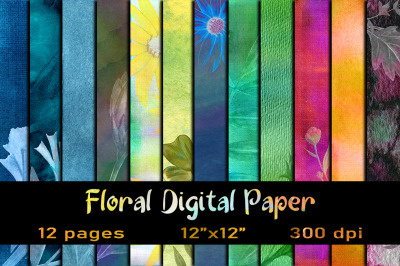 12 Flower Digital Paper. Floral Wrap.
