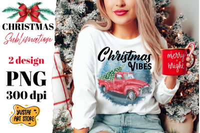 Christmas red truck sublimation design. Christmas vibes.