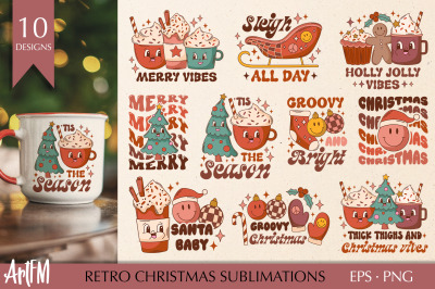 Retro Christmas Sublimation Bundle | Groovy Christmas PNG
