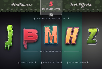 Set 5 Halloween Editable Text Effects, Font Styles
