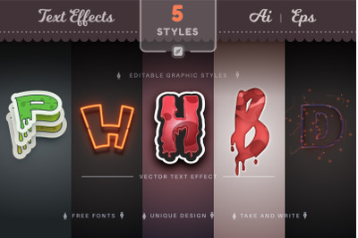 Set 5 Horror Halloween Editable Text Effects, Font Styles