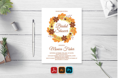 Fall Bridal Shower Invitation Card Editable Template