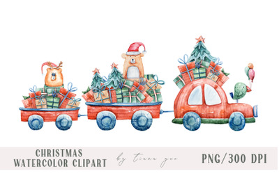 Watercolor Christmas truck clipart / sublimation- 1 png file