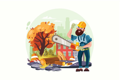 Lumber Jack holding Chainsaw Vector Illustration