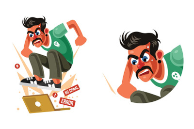 Man Angry with Laptop Computer Vector Illustration